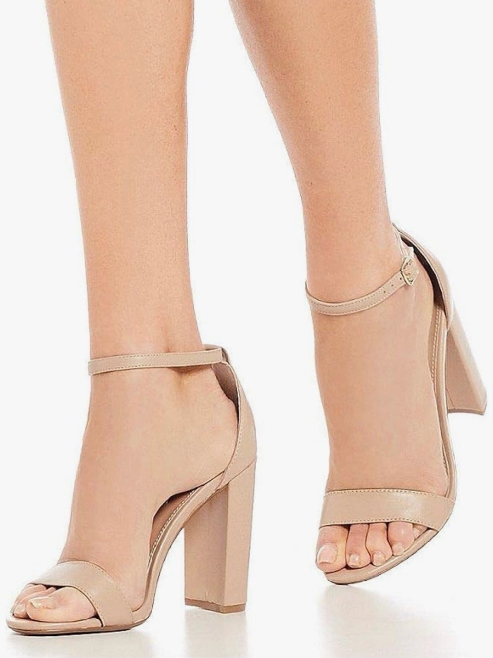 Steve Madden Carrson Beige/Nude Block Heel Sandals with Ankle Strap